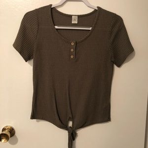 Olive Green Knot-Front Top